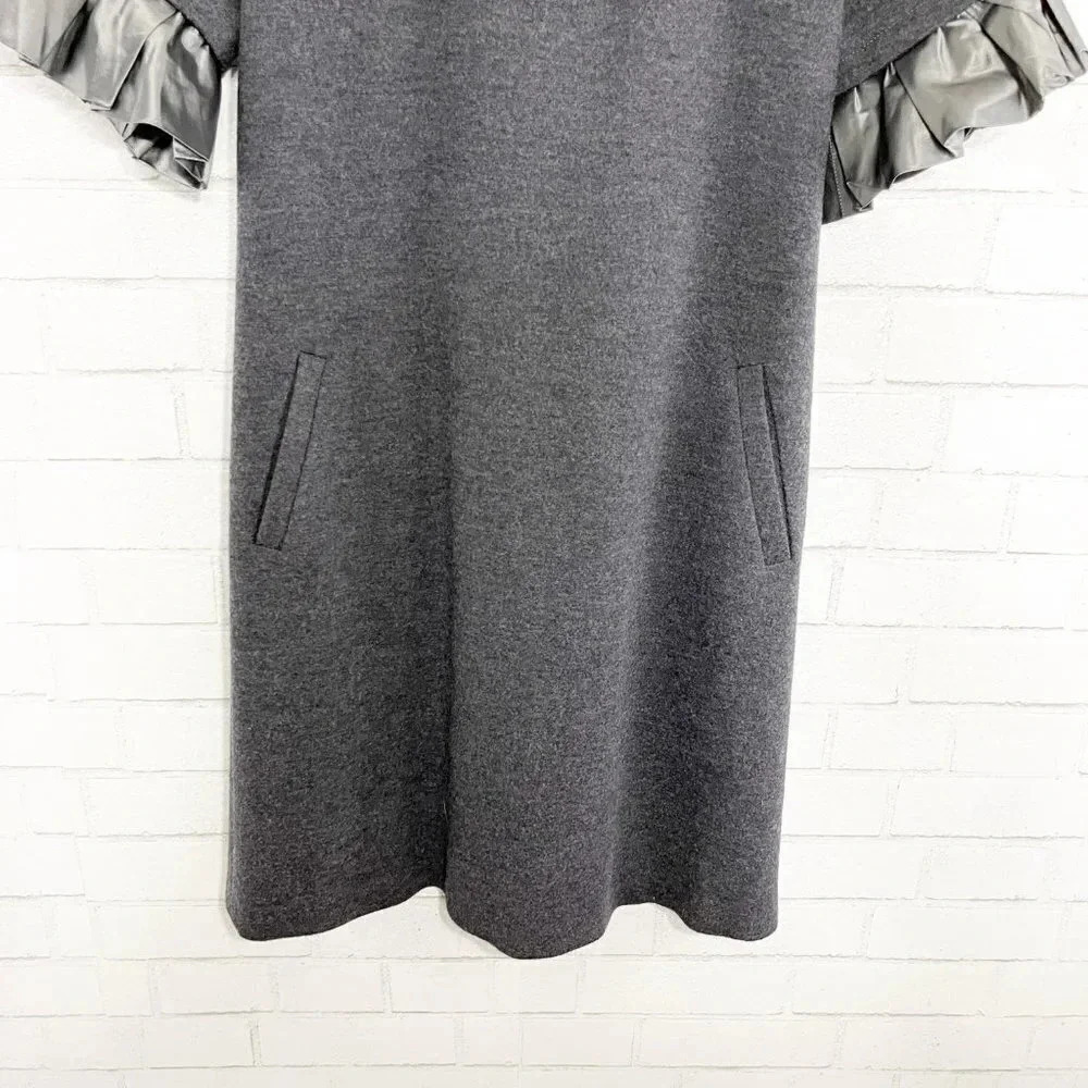 Lela Rose Charcoal Gray 100% Wool Ruffle Puffed Sleeve Shift Dress Size 6 - Picture 3 of 9